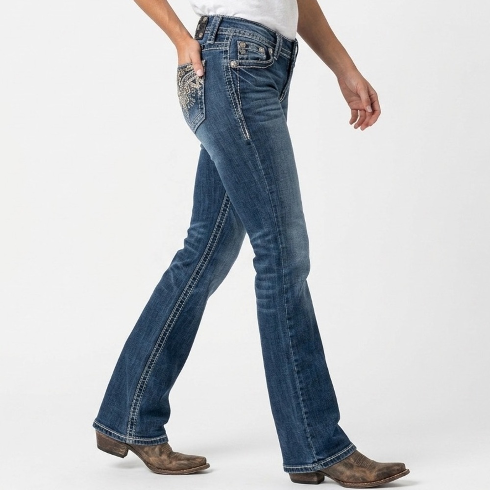 TALL MISS ME Signature Boot Y2K Bootcut Jean Contrast Stitch Bling Sequins Denim